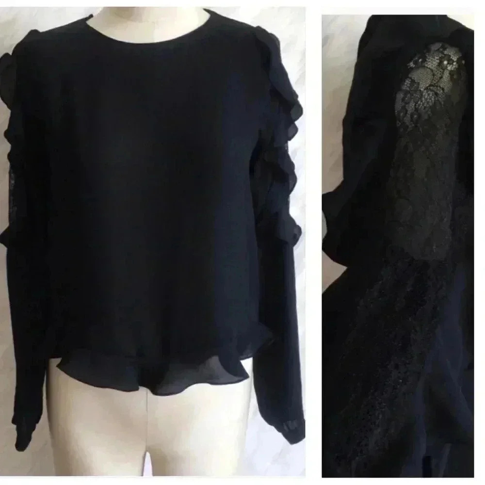 Zara Blouse Long Ruffle Lace Cold Shoulder Sleeves